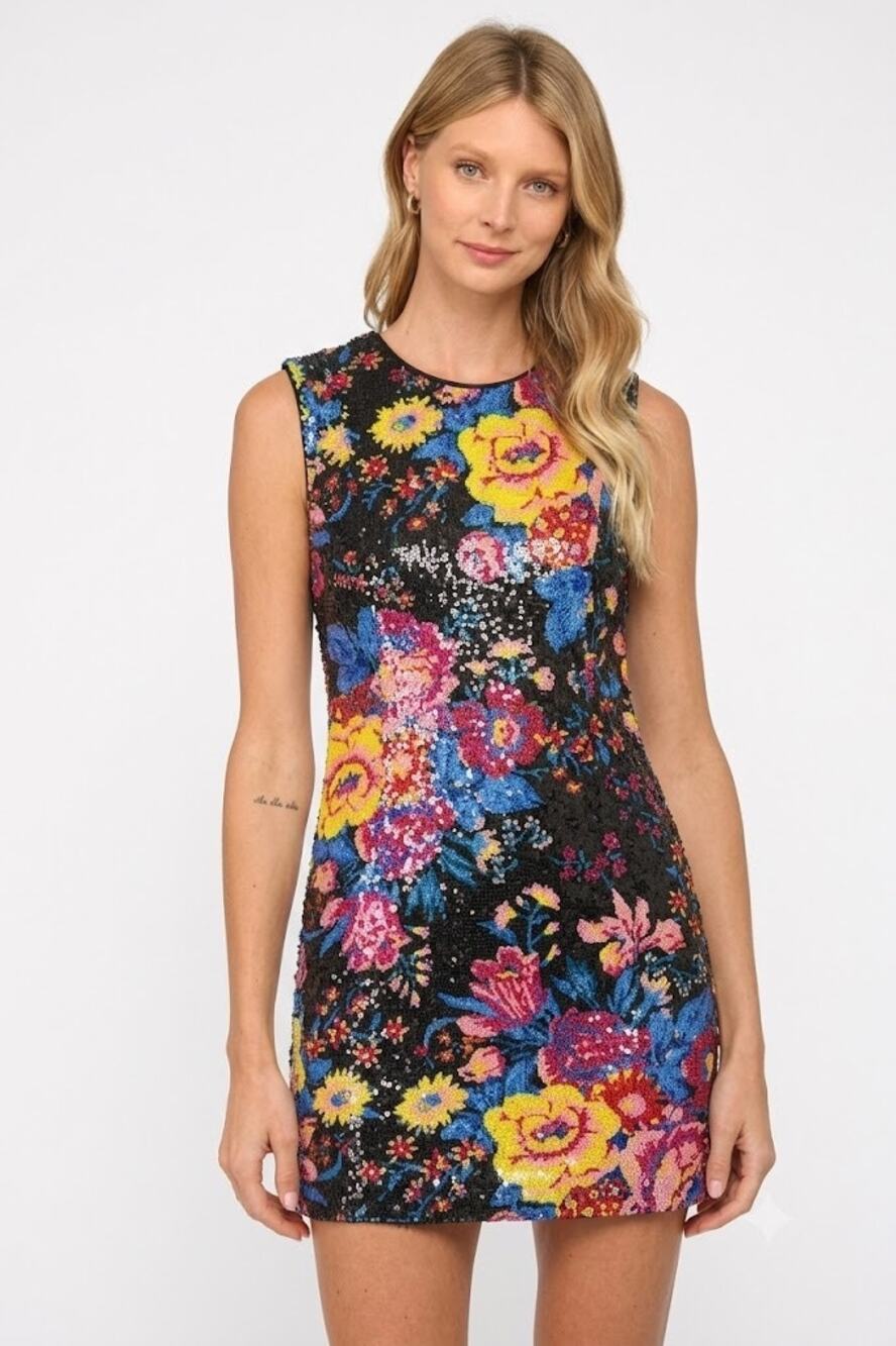 DIANE VON FURSTENBERG Floral Sequin Mini Dress Size 0 NWT